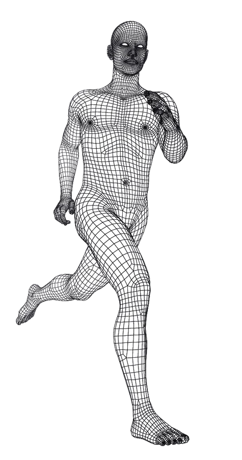 Ilustración biomecánica del cuerpo humano en movimiento